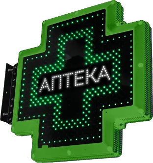 Светодиодный аптечный крест в зеленом корпусе